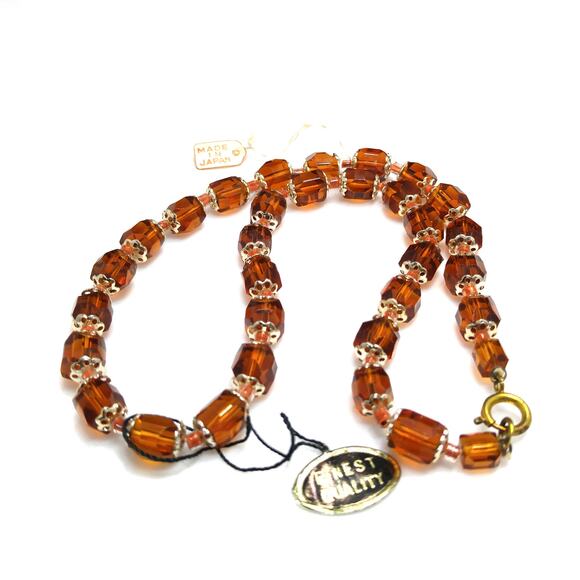 Vintage Jewelry - 1950s Japan Hand Cut Topaz Crystal Beaded Necklace NOS Vintage Jewelry